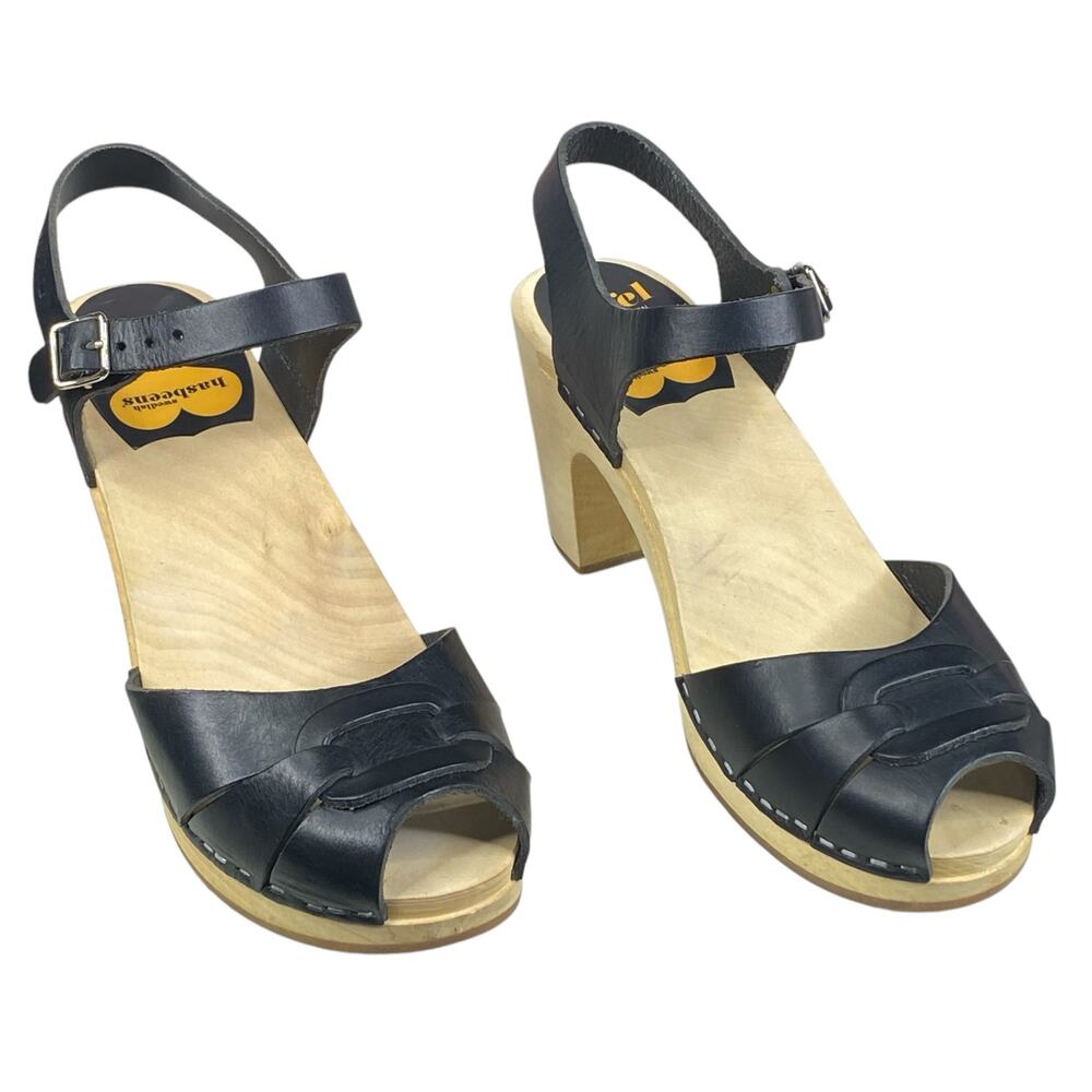 Swedish Hasbeens Toffel Women's Black Leather Slingback Clog Sandal Size 39 US 9 - Picture 5 of 13